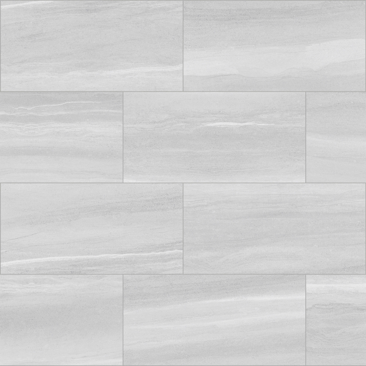 Fusion Matte Stone 7mm porcelain tile in Fog, Ivory, and Gray colors, 12x23 size, matte finish